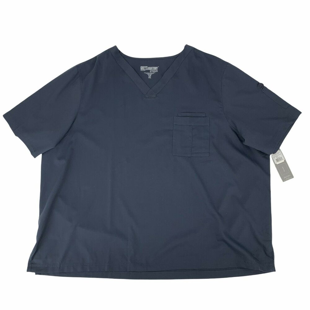 Grey's Anatomy Barco Scrub Top Men Size 5XL Gray High V Neck Chest Pockets Nurse